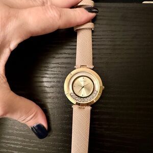 Ellen Tracy Gold Tone Watch With Crystal Accents